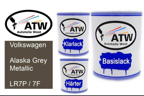 Volkswagen, Alaska Grey Metallic, LR7P / 7F: 1L Lackdose + 1L Klarlack + 500ml Härter - Set, von ATW Autoteile West.